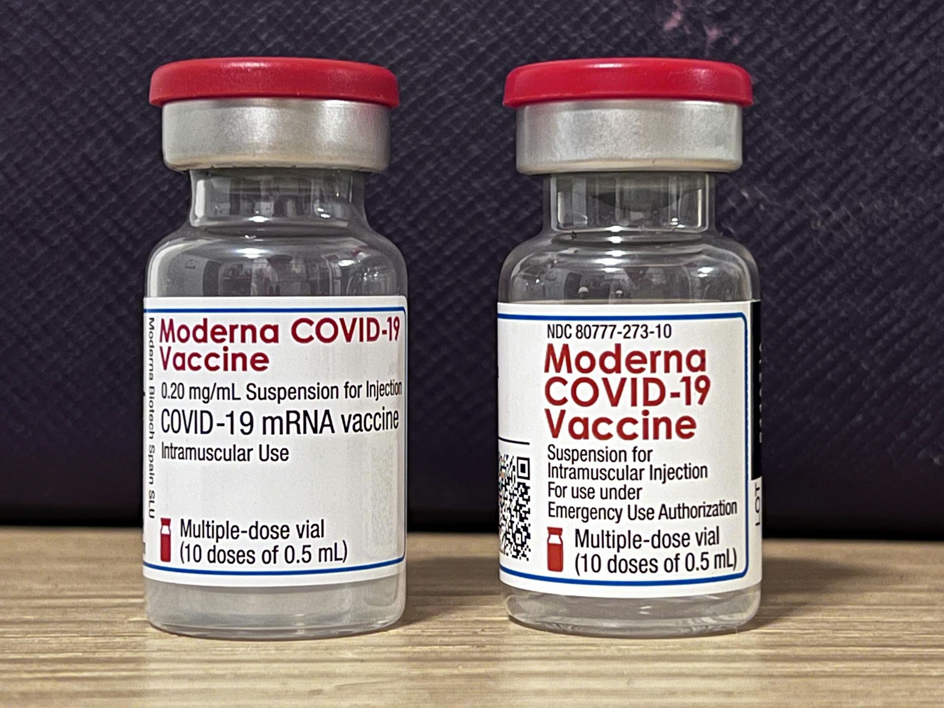 Photograph of Moderna Vaccine Vials